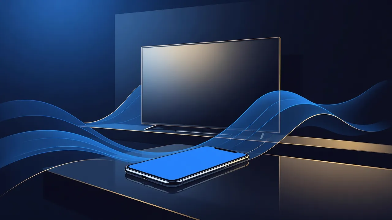 Blue and gold connected TV illustration
